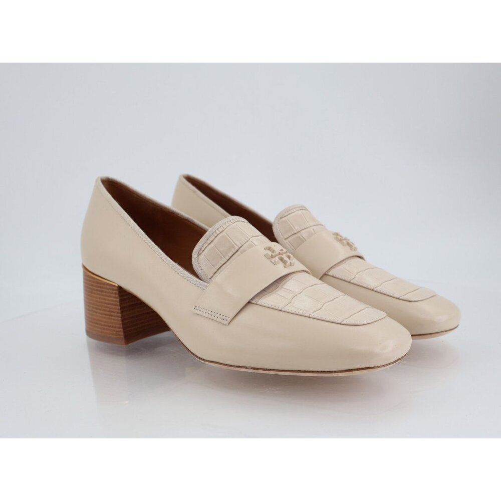 Tory Burch Everly 55mm Women 11 Loafers Cream Embossed Croc Leather Block Heel - Picture 2 of 15